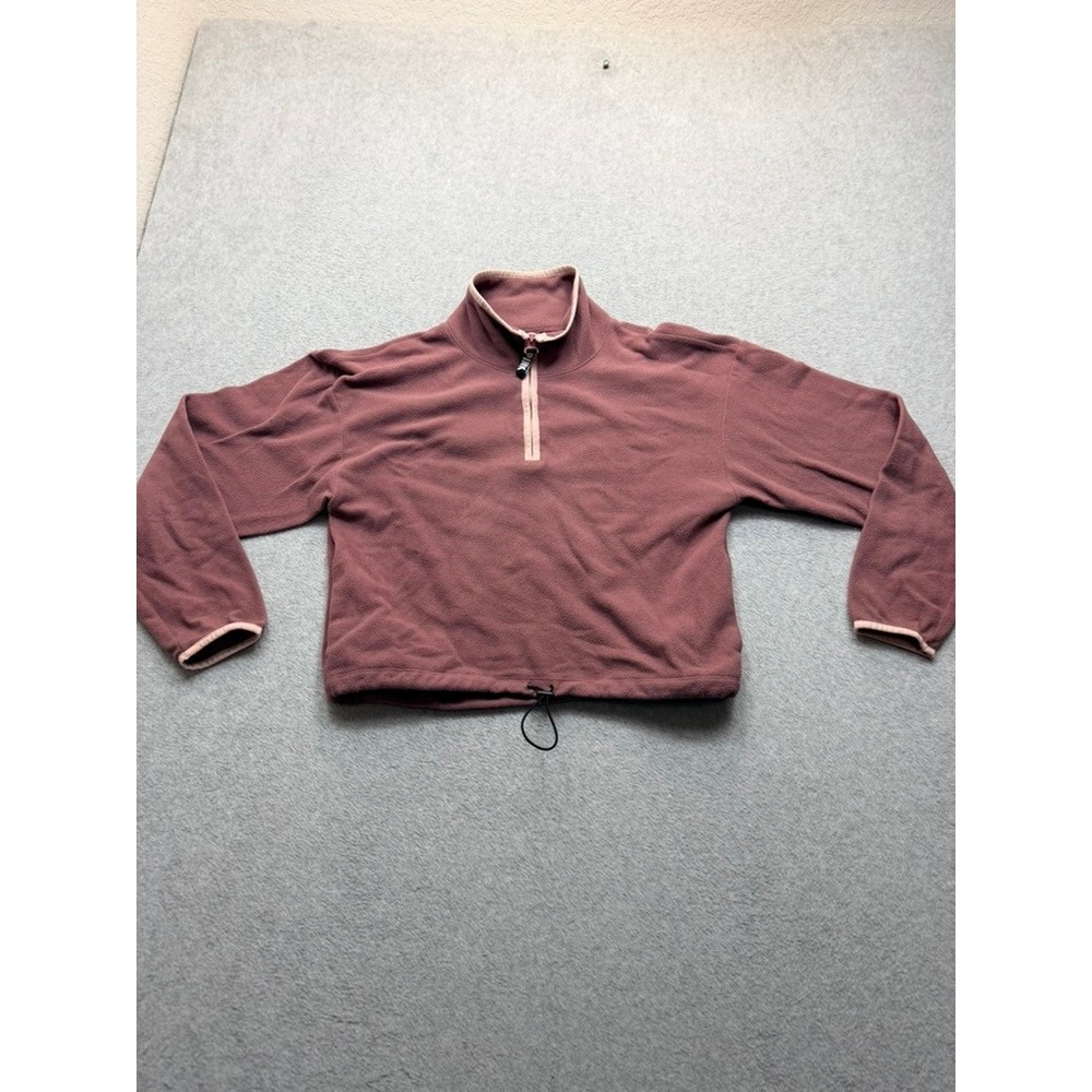Pink Victoria's Secret Quarter Zip Fleece Pullover Mauve Cropped Bungee Hem M